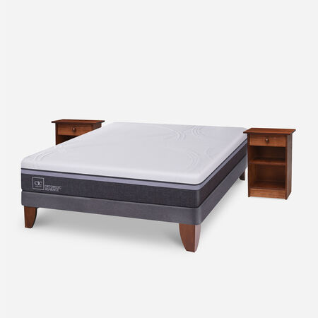 Cama Europea 2 Plazas Ortopedic Advance Base Normal + Veladores Dubl&iacute;n Caramel