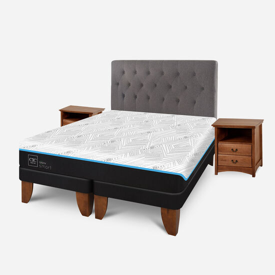Cama Europea 2 Plazas Smart Green Base Dividida + Set Kavery