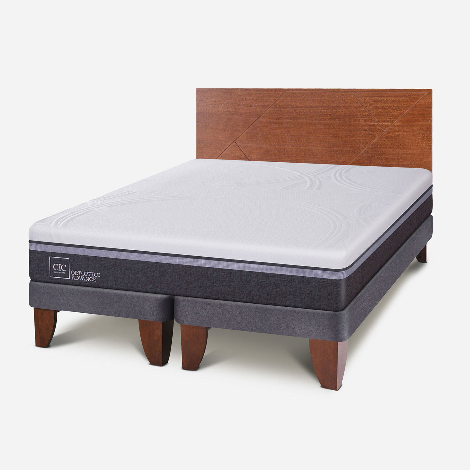 Cama Europea 2 Plazas Base Dividida Ortopedic Advance + Respaldo Villarrica Caramel