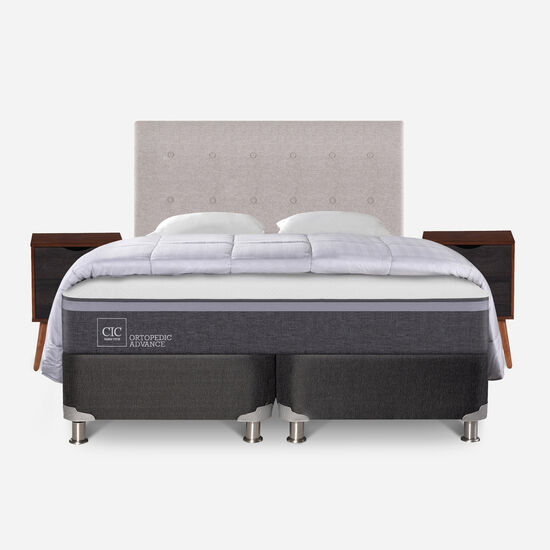 Box Spring 2 Plazas Ortopedic Advance Base Dividida 5 Zonas + Almohadas + Plumón + Set Tigris