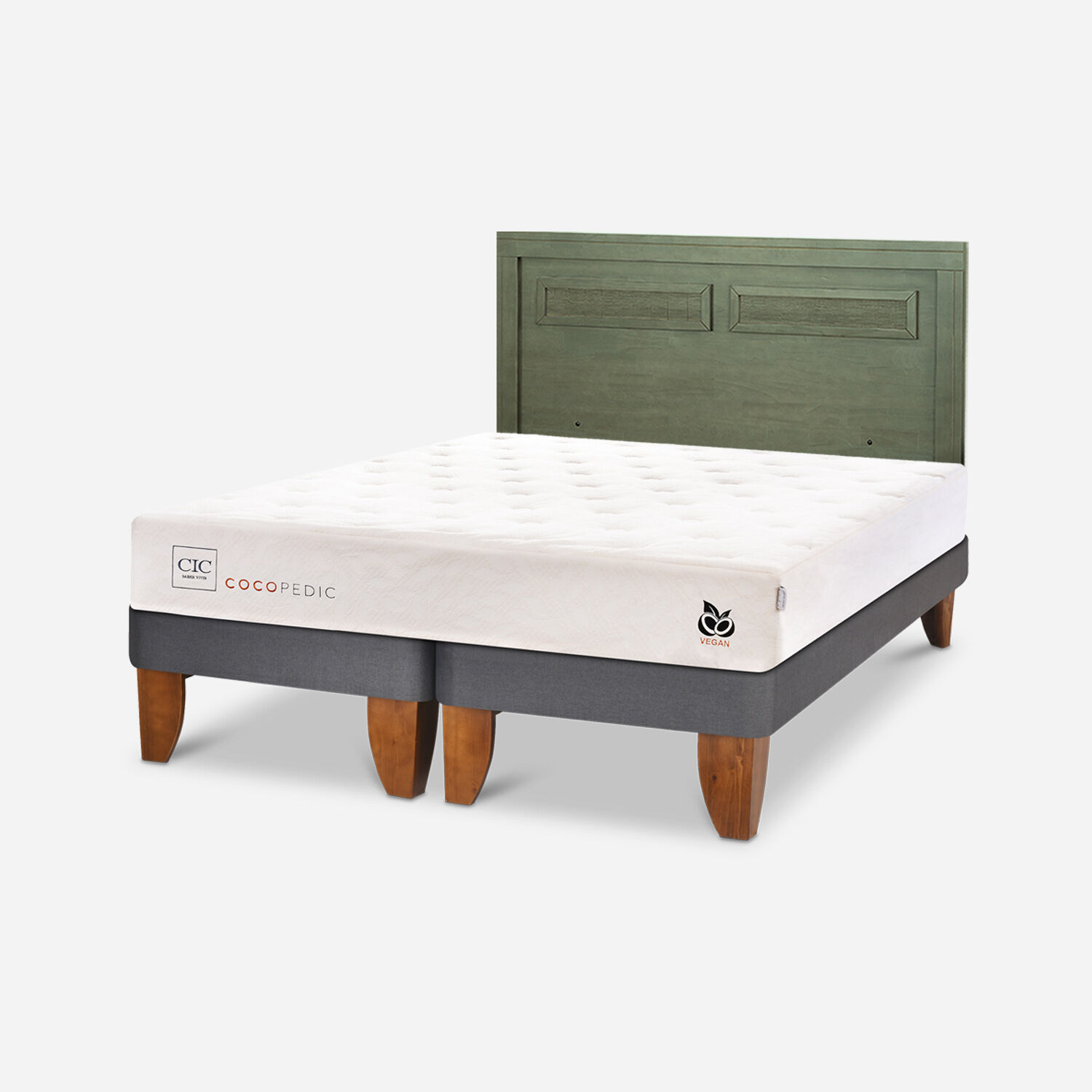 Cama Europea King Cocopedic + Respaldo Mil&aacute;n Olivo