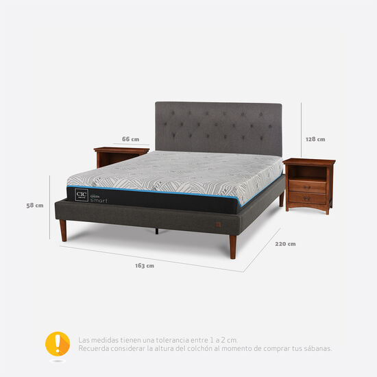 Cama Europea Curve 2 Plazas Smart Green + Set Kavery