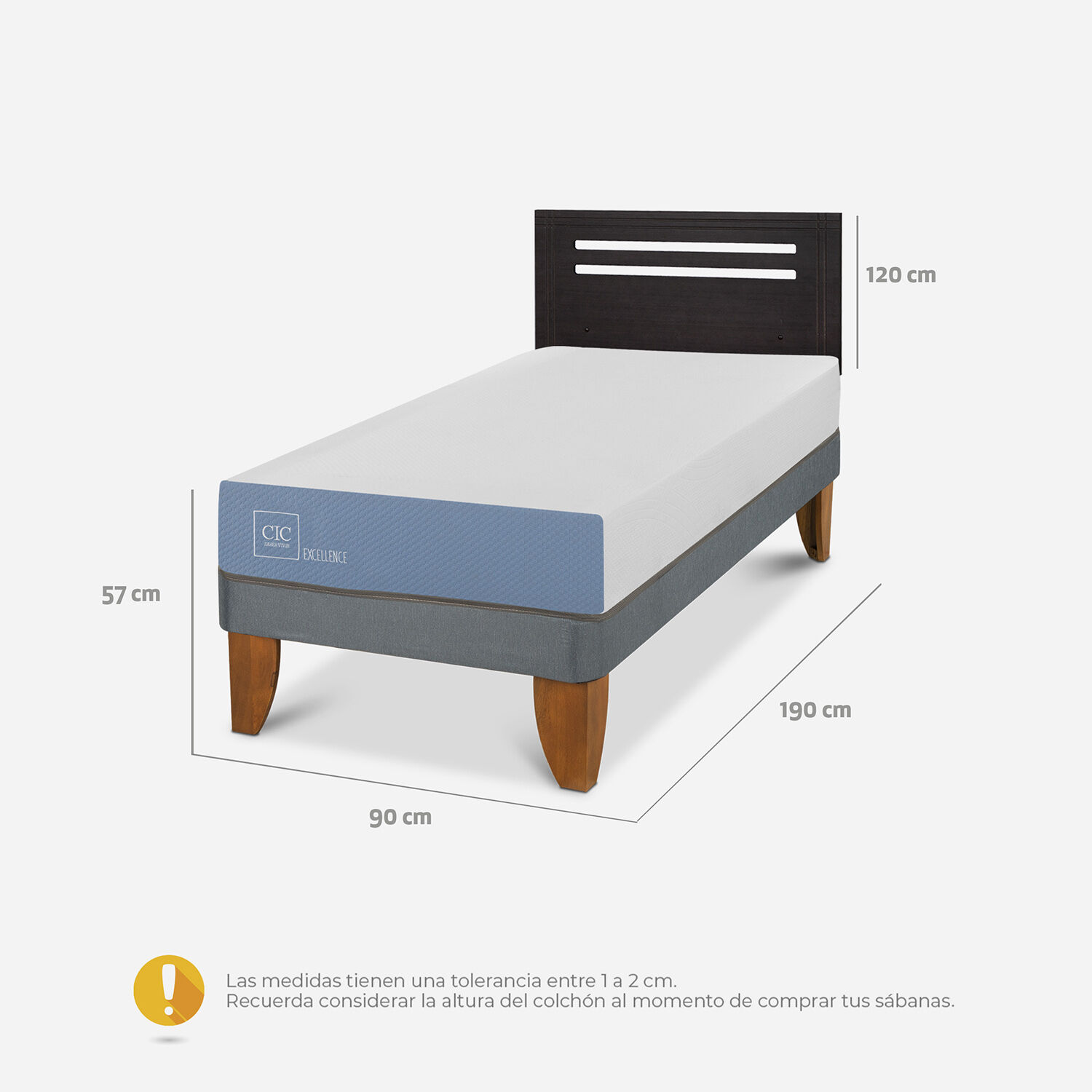 Cama Europea 1 Plaza Excellence + Respaldo Múnich Negro
