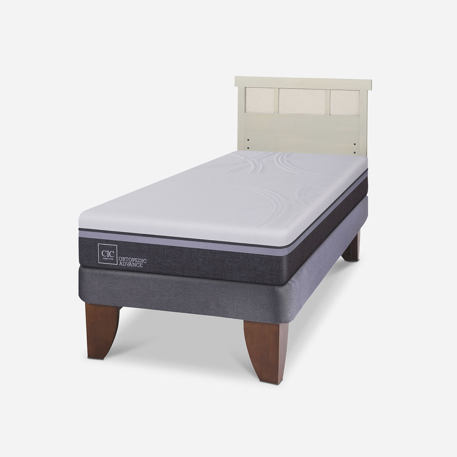 Cama Europea 1.5 Plazas Ortopedic Advance + Respaldo Dublín Alpino