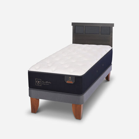 Cama Europea 1,5 Plazas Premium + Respaldo Dubl&iacute;n Gris