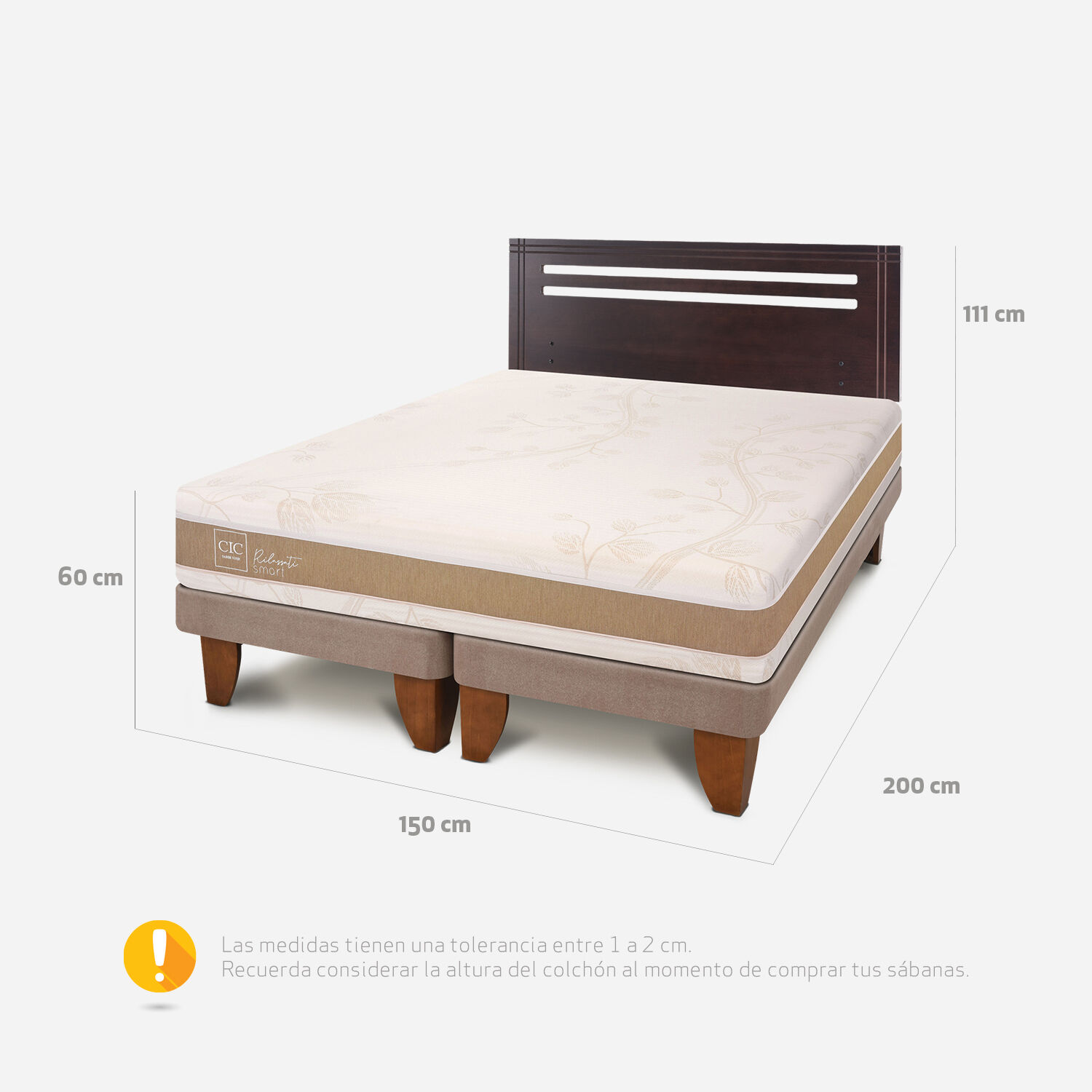 Cama Europea 2 Plazas Base Dividida Rilassati Smart + Respaldo Múnich
