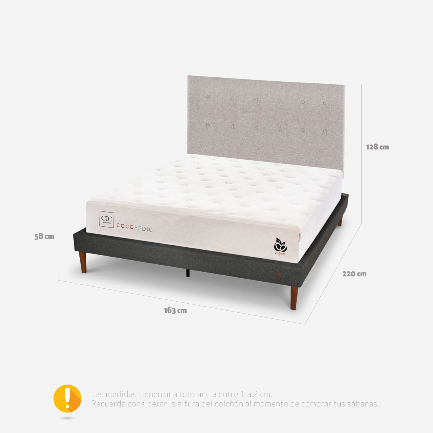 Cama Europea Curve 2 Plazas Cocopedic + Respaldo Tigris