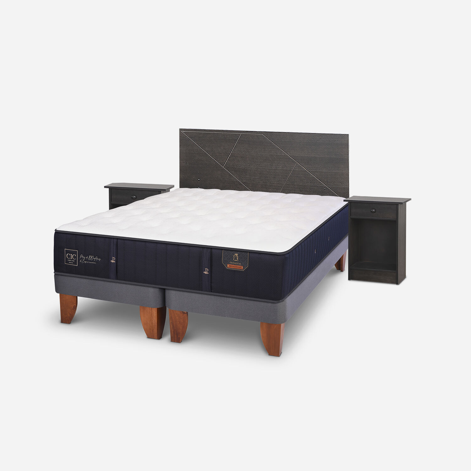 Cama Europea King Premium + Set Villarrica Gris