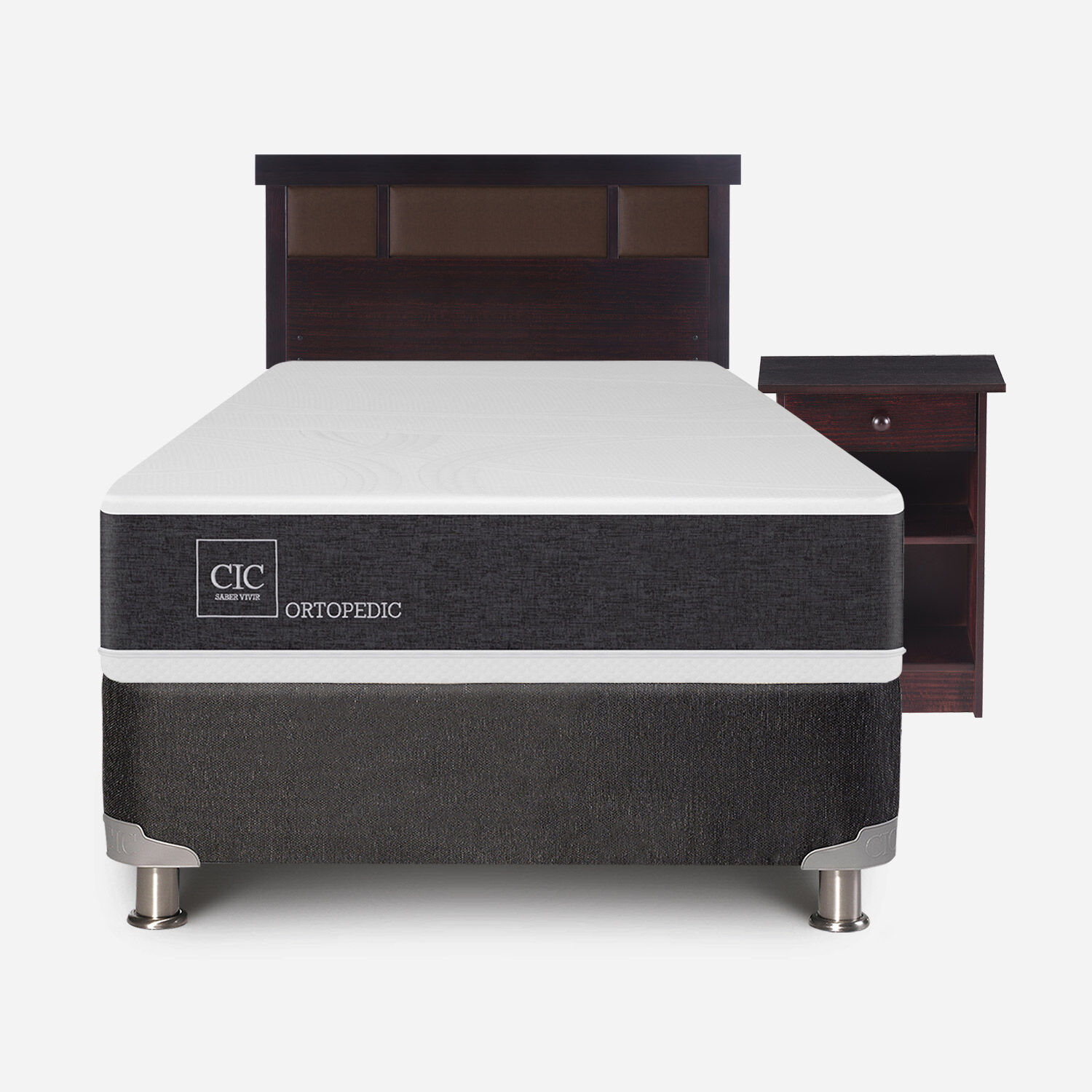 Box Spring 1,5 Plazas Ortopedic 5 Zonas + Set Dublín Chocolate