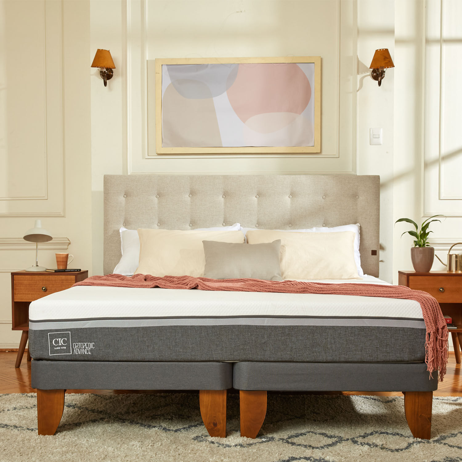 Cama Europea 1,5 Plazas Ortopedic Advance + Respaldo Sile