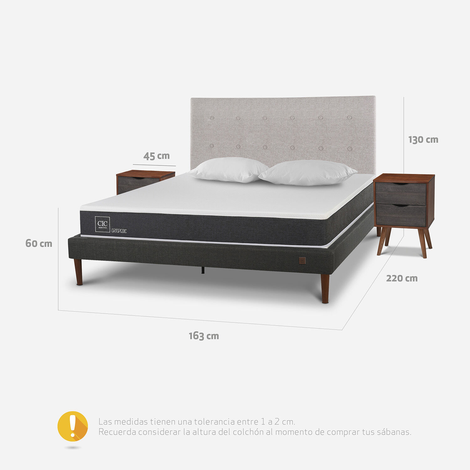 Cama Europea Curve 2 Plazas Ortopedic + Set Tigris + Almohadas Viscoelástica