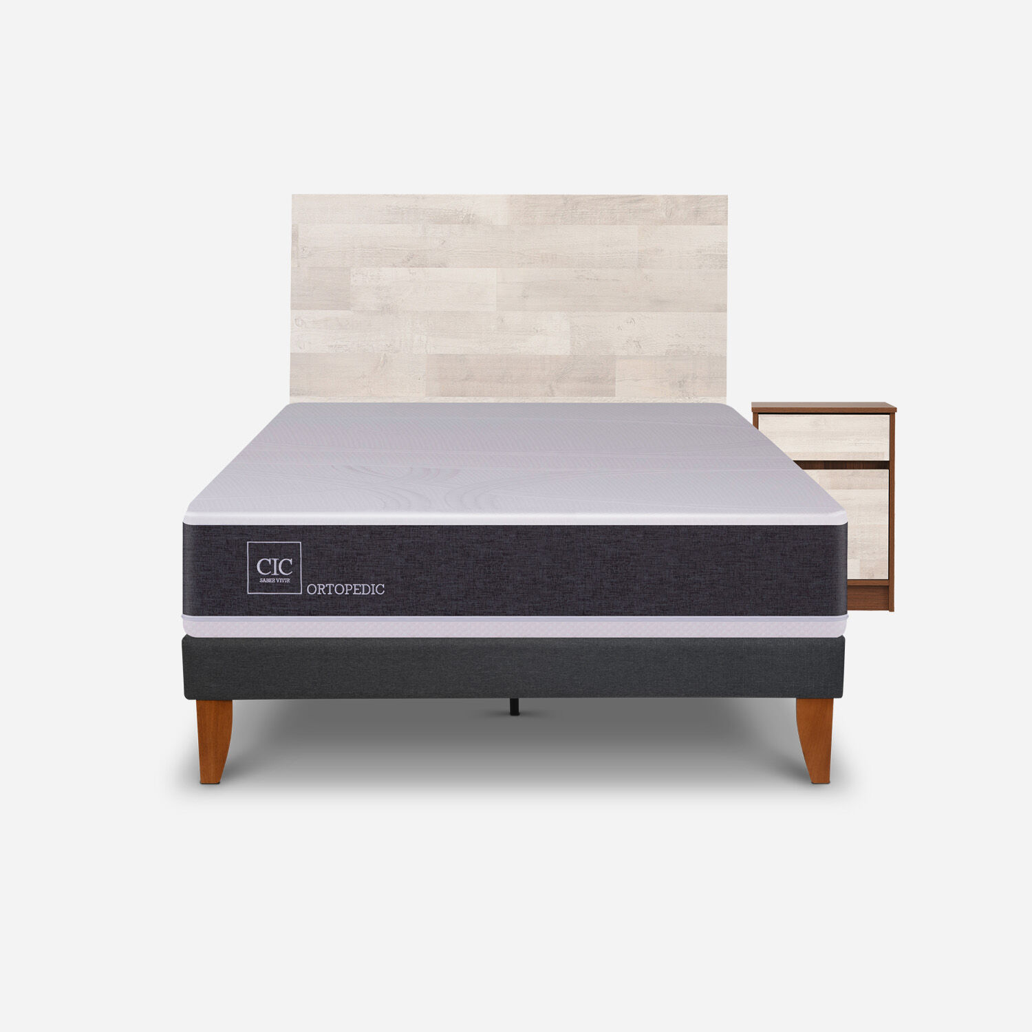 Cama Europea Curve 1,5 Plazas Ortopedic + Set Legno