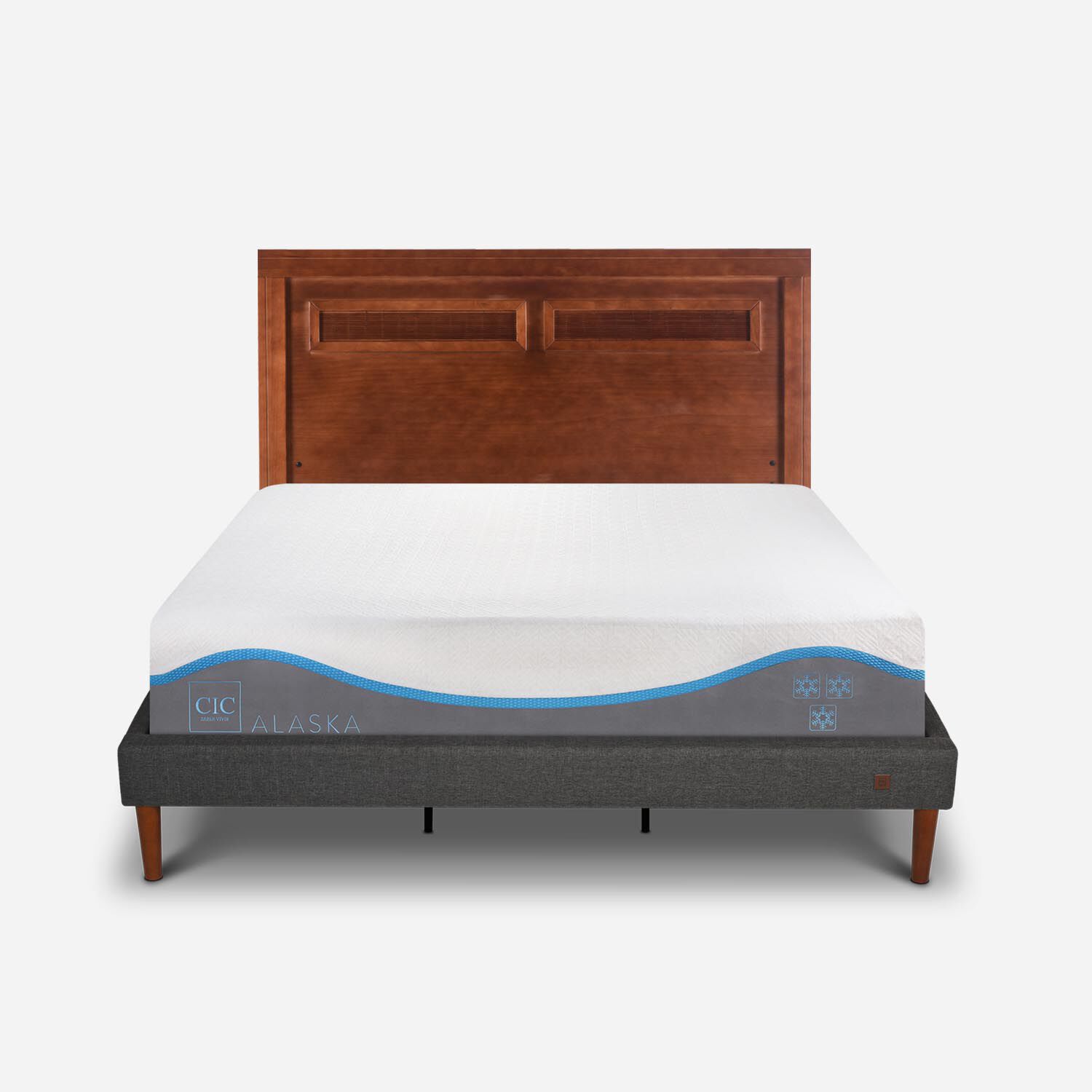 Cama Europea Curve King Alaska + Respaldo Mil&aacute;n Caramel