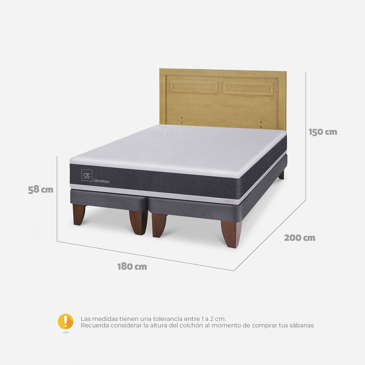 Cama Europea King Ortopedic + Respaldo Milán Mostaza