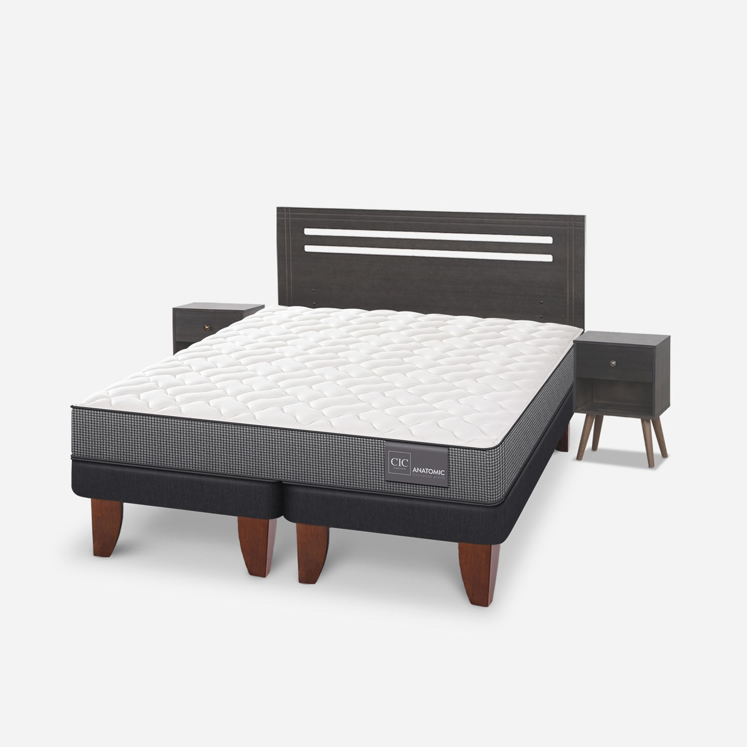 Cama Europea 2 Plazas Anatomic Base Dividida + Set Múnich Gris