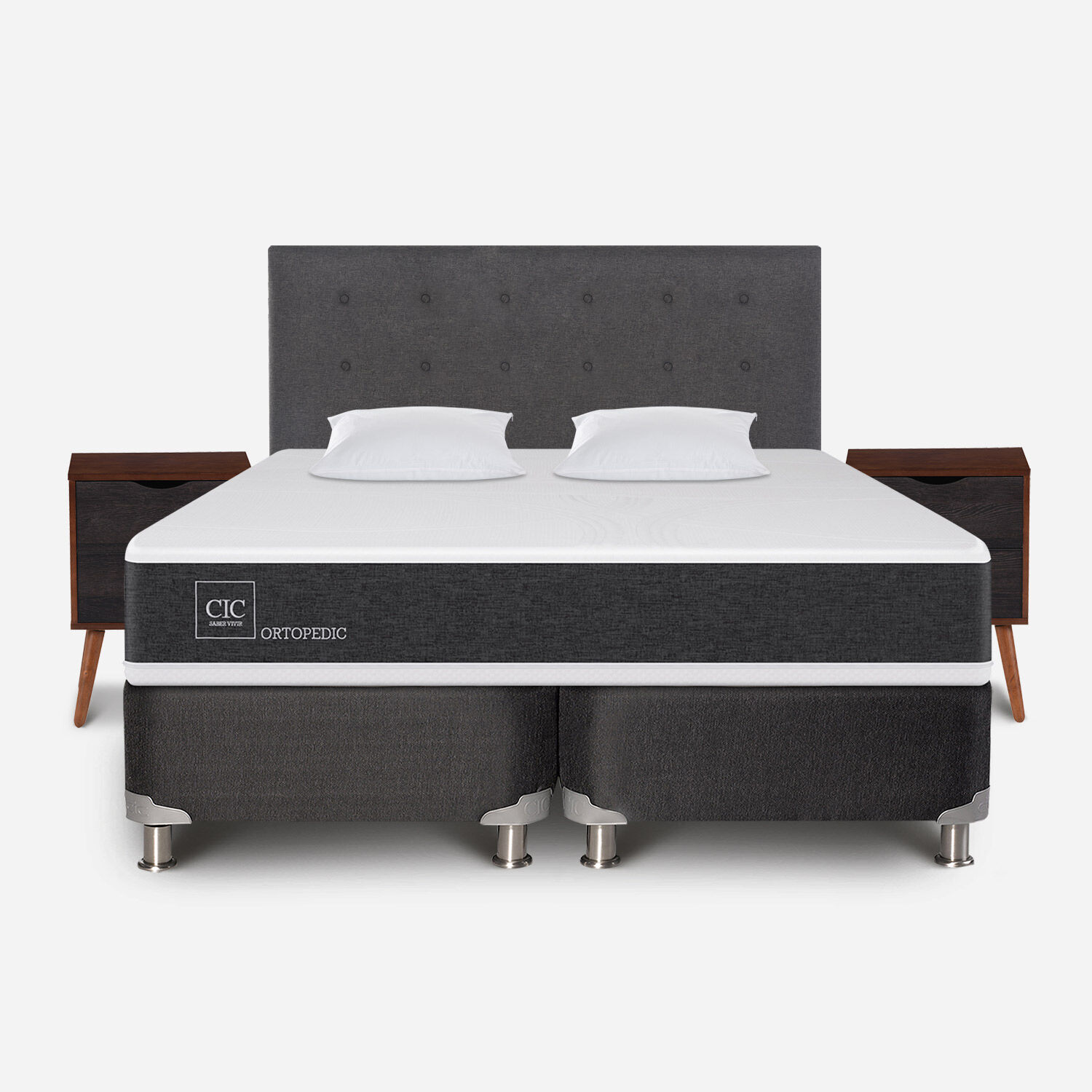 Box Spring 2 Plazas Ortopedic Base Dividida 5 Zonas + Almohadas Viscoelásticas + Set Éufrates