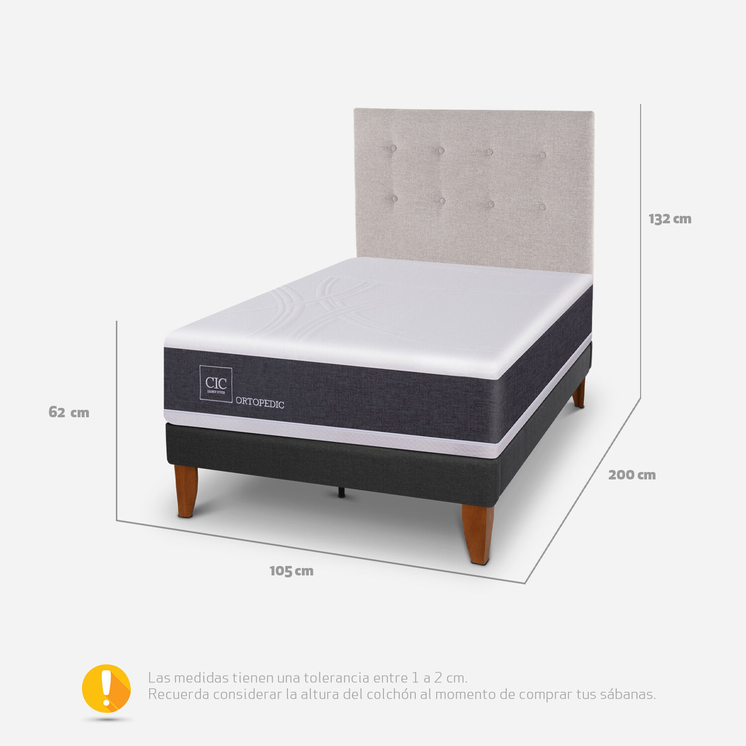 Cama Europea Curve 1.5 Plazas Ortopedic + Respaldo Tigris