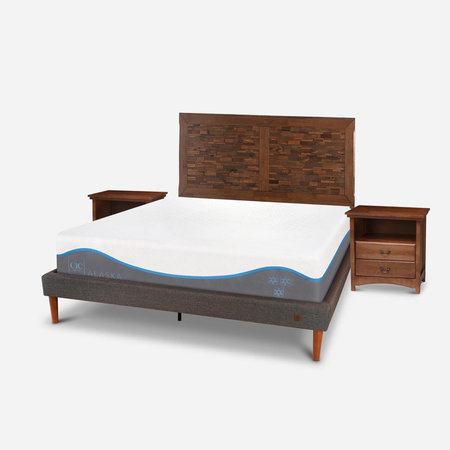Cama Europea Curve 2 Plazas Alaska + Set Antique