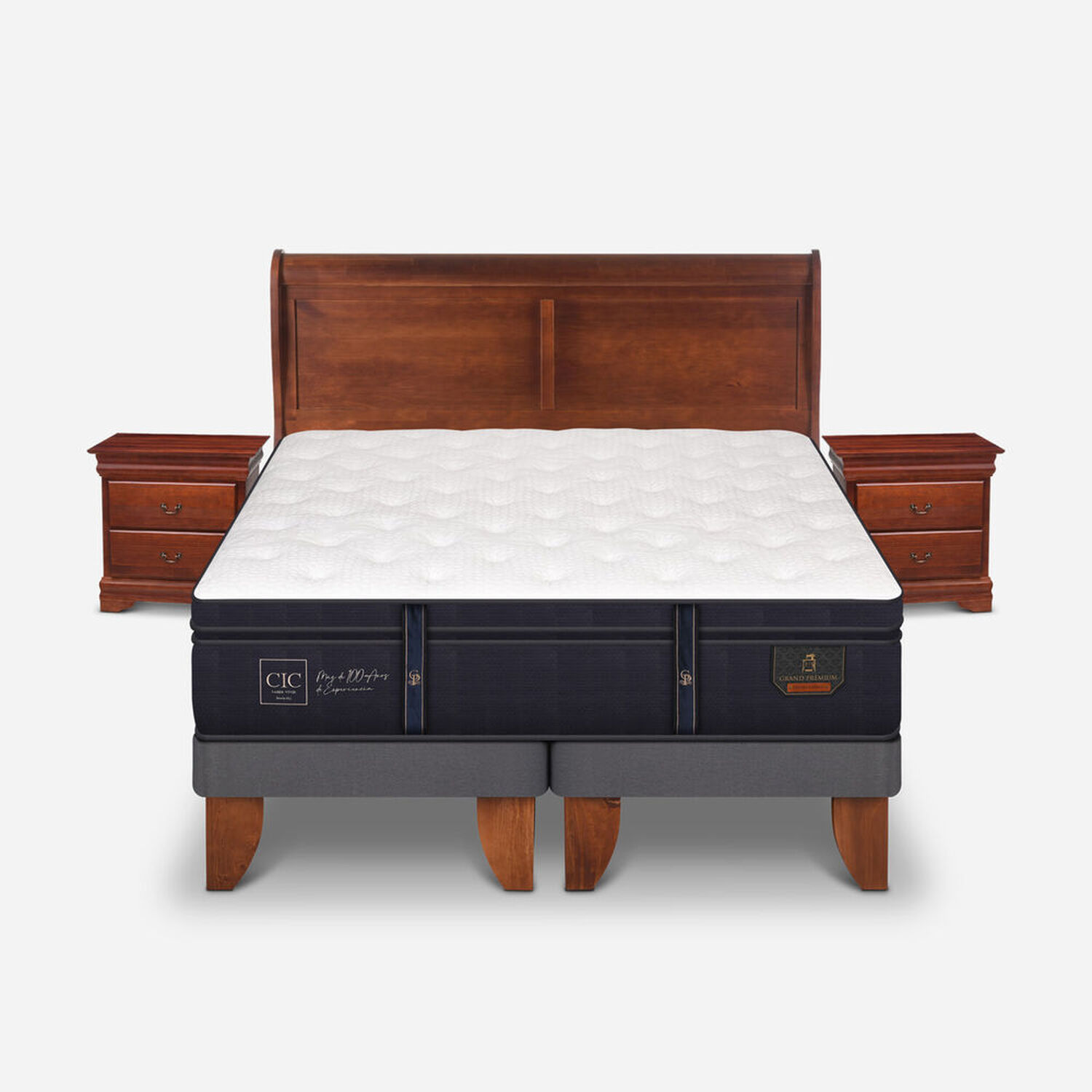 Cama Europea 2 Plazas Grand Premium Base Dividida + Set Miró Caramel