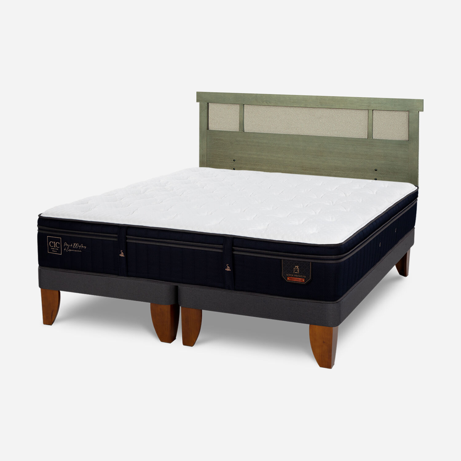 Cama Europea King Super Premium + Respaldo Dublín Olivo