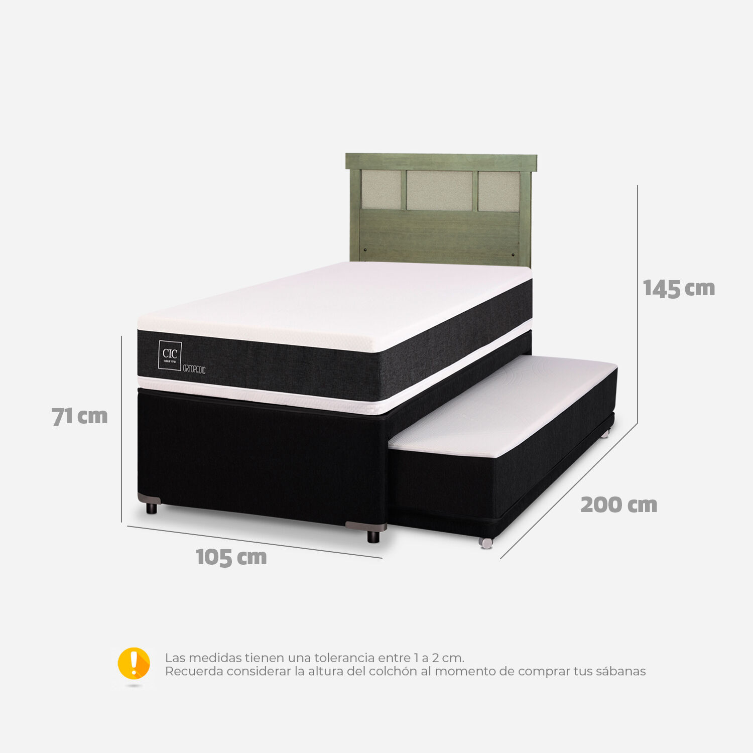Cama Nido Diván Ortopedic + Respaldo Dublín Olivo