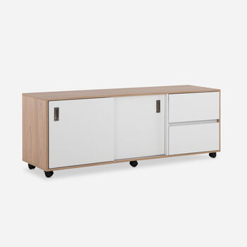 Rack Nash Con Ruedas 2 Puertas 2 Cajones Olmo Blanco