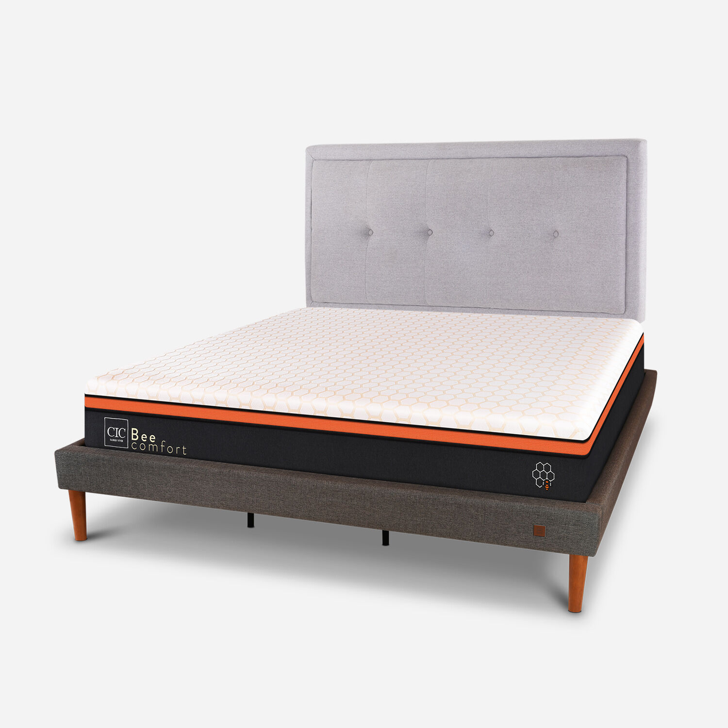 Cama Europea Curve King Bee Comfort + Respaldo Ganges