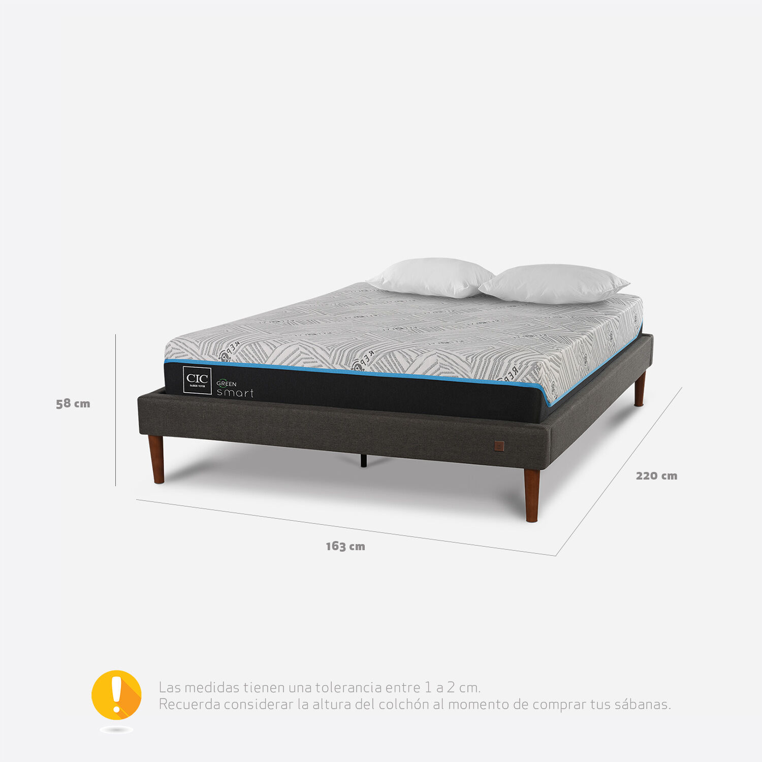 Cama Europea Curve 2 Plazas Infinity Green + Almohadas Viscoel&aacute;sticas