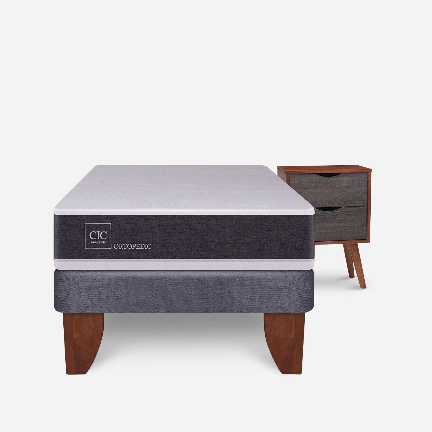 Cama Europea 1,5 Plazas Ortopedic + Velador N&iacute;ger