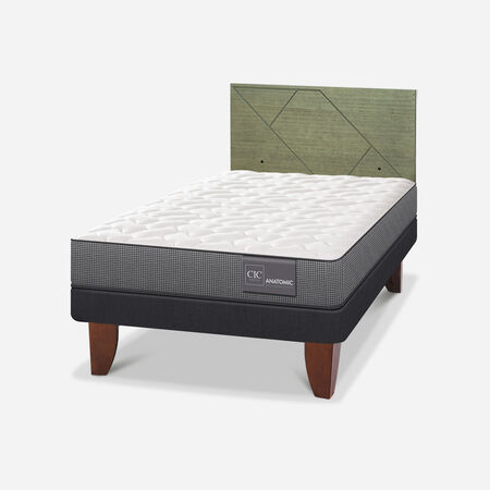 Cama Europea 1,5 Plazas Anatomic + Respaldo Villarrica Olivo