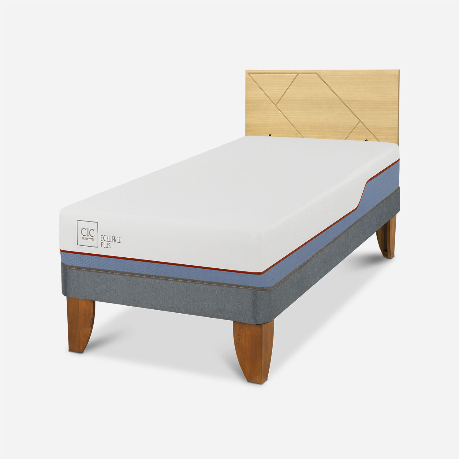 Cama Europea 1,5 Plazas Excellence Plus + Respaldo Villarrica Mostaza