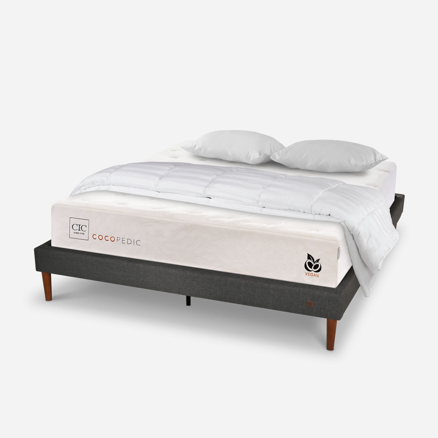 Cama Europea Curve 2 Plazas Cocopedic + Almohadas Viscoel&aacute;sticas + Plum&oacute;n