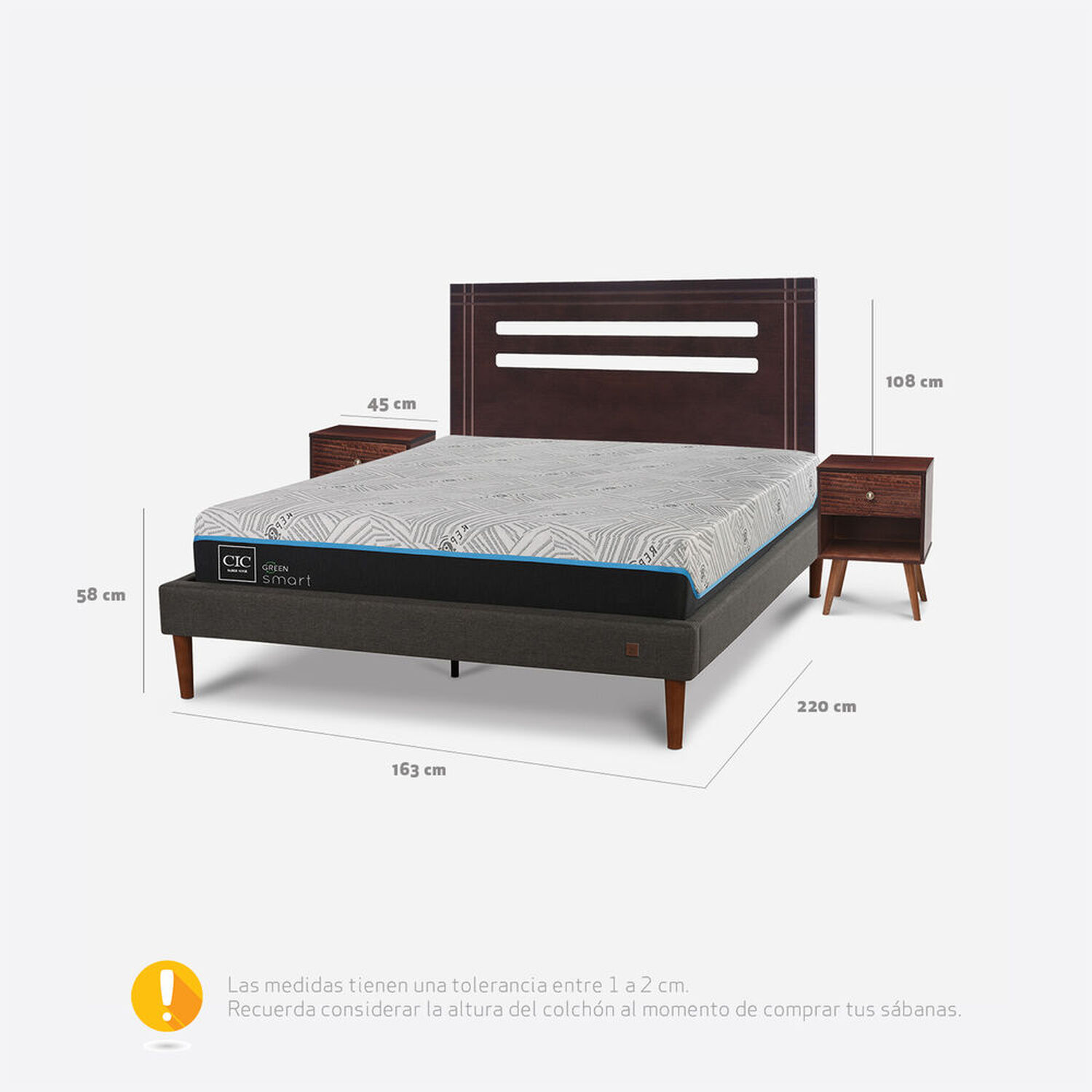 Cama Europea Curve 2 Plazas Infinity Green + Set M&uacute;nich Chocolate