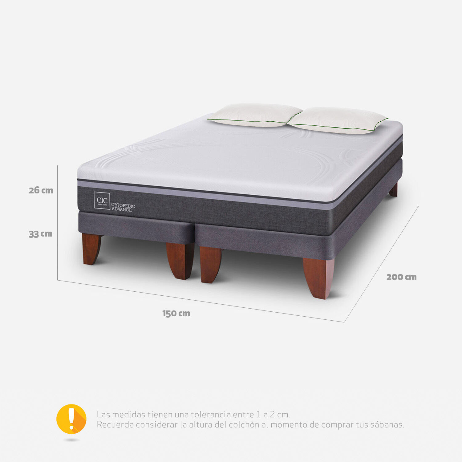 Cama Europea 2 Plazas Ortopedic Advance Base Dividida + Almohadas Down Alternative