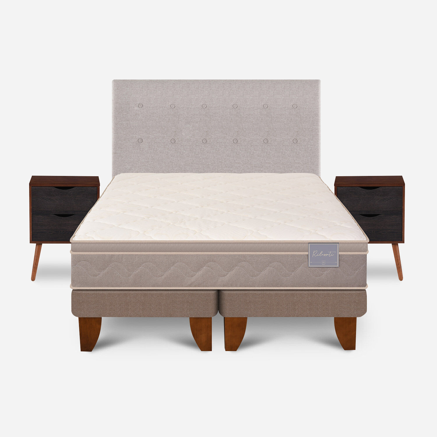 Cama Europea 2 Plazas Rilassati Base Dividida + Set Tigris