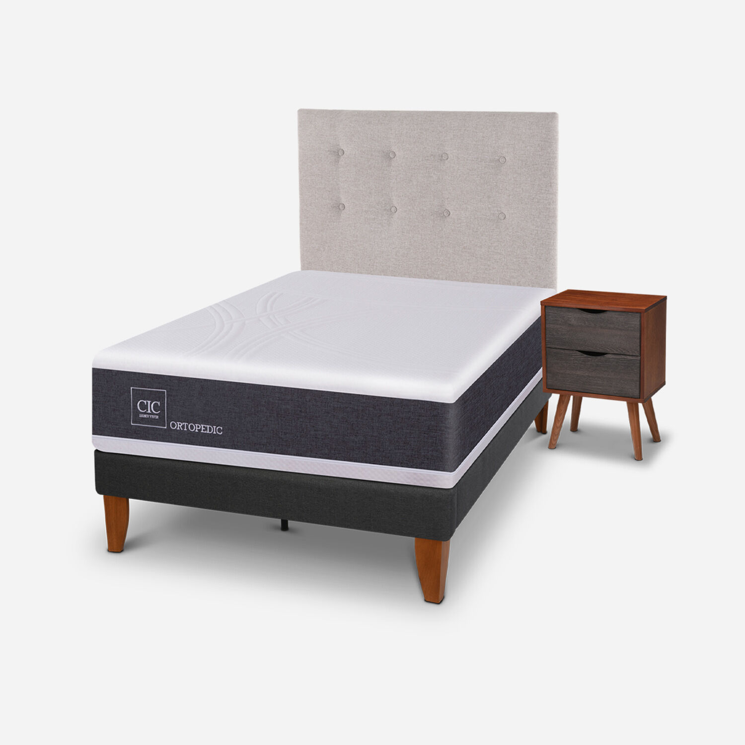 Cama Europea Curve 1.5 Plazas Ortopedic + Set Tigris