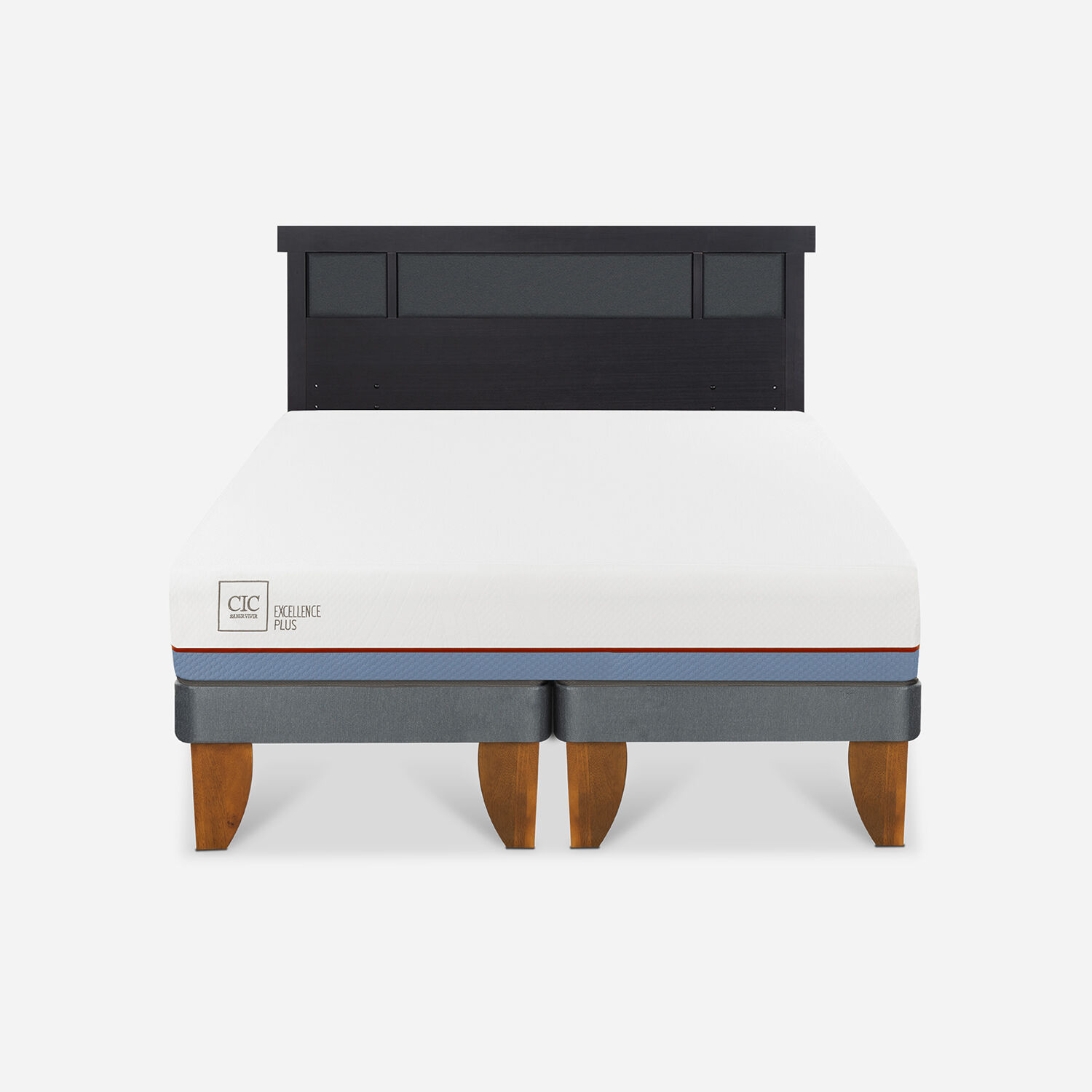 Cama Europea 2 Plazas Excellence Plus Base Dividida + Respaldo Dubl&iacute;n Negro