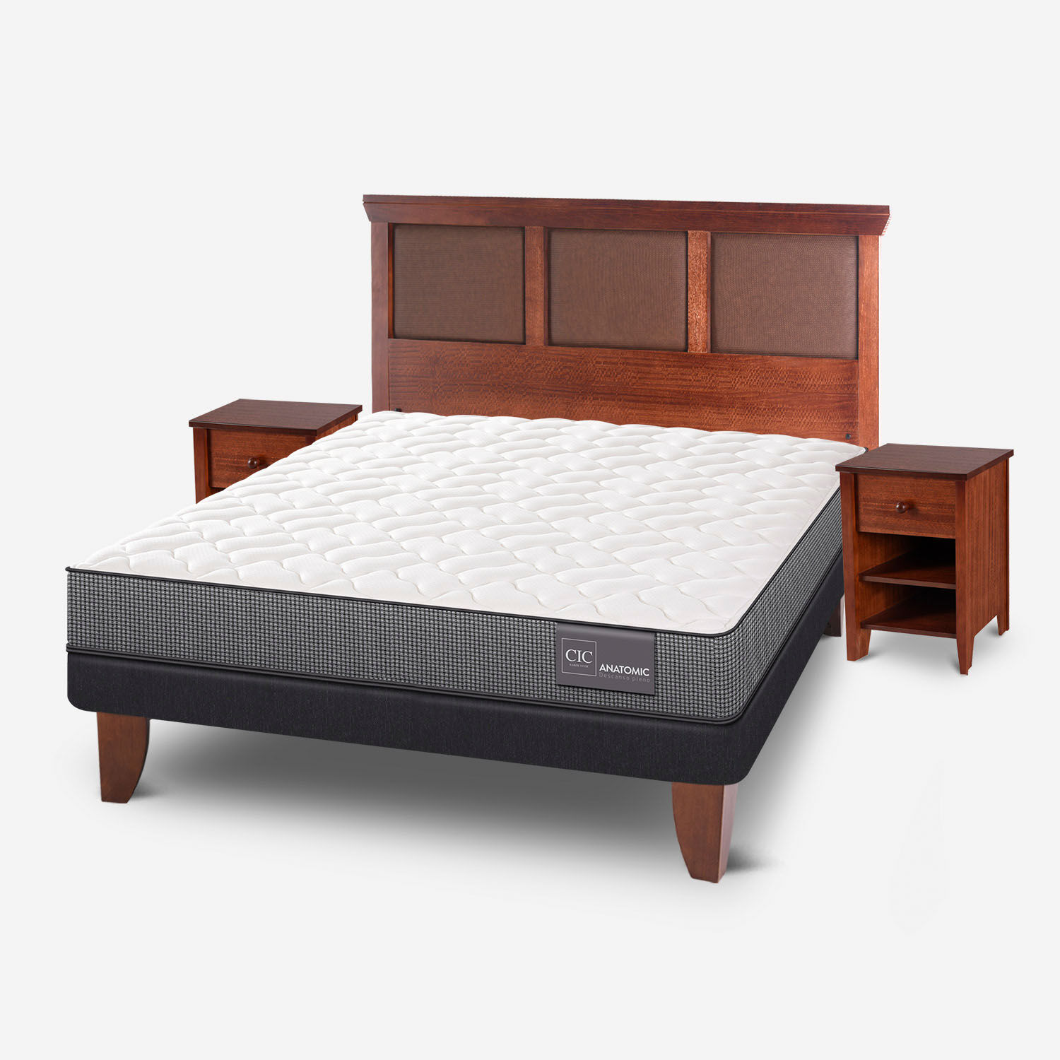 Cama Europea 2 Plazas Anatomic Base Normal + Set Torino Caramel