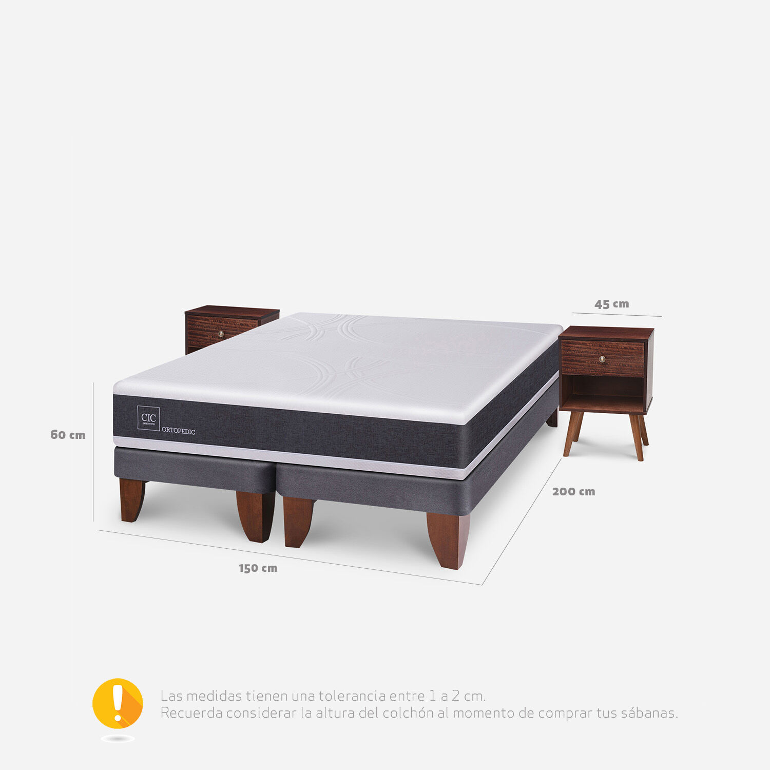 Cama Europea 2 Plazas Ortopedic Base Dividida + Veladores M&uacute;nich Chocolate
