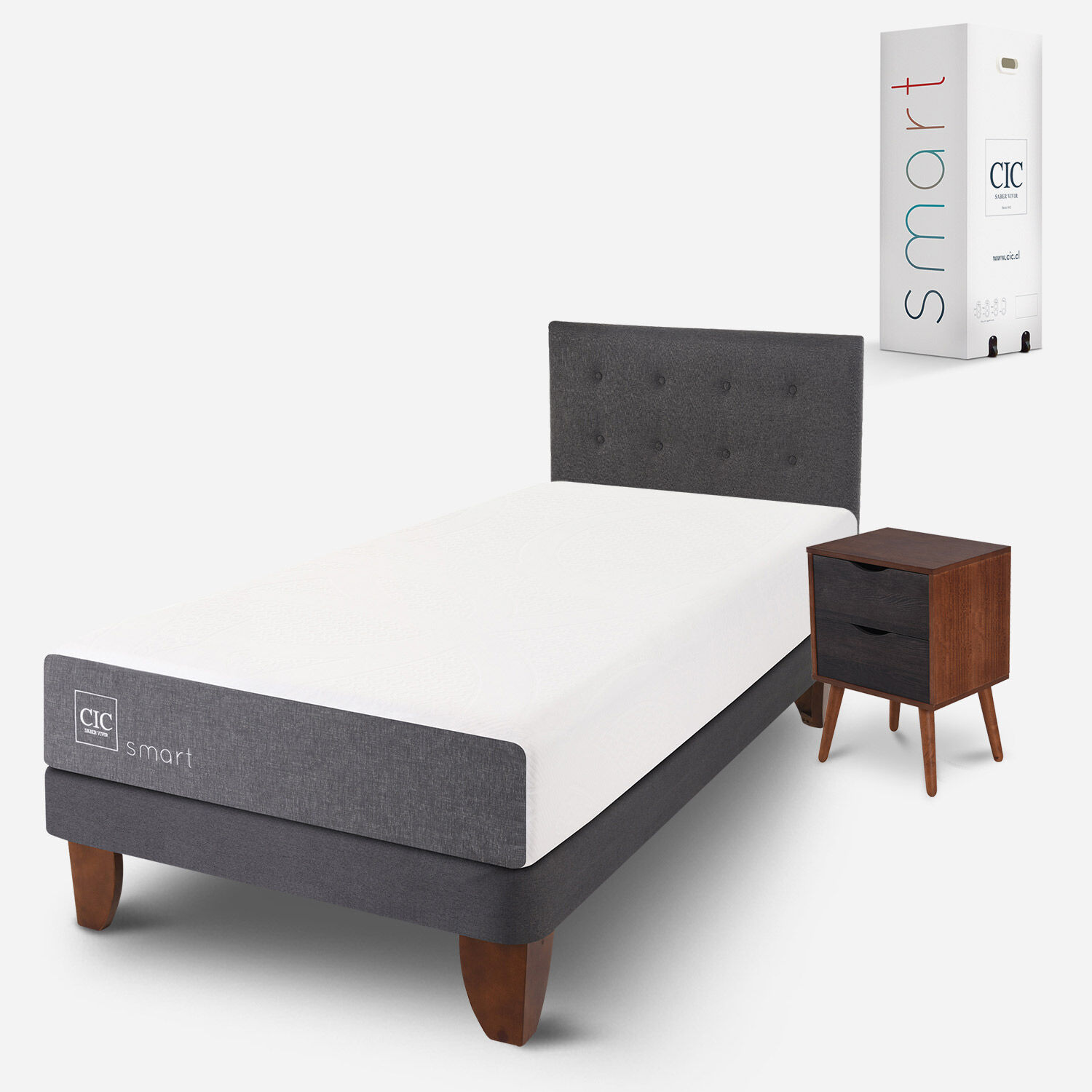 Cama Europea 1,5 Plazas Smart + Set Éufrates