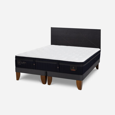 Cama Europea 2 Plazas Super Premium Base Dividida + Respaldo Villarrica Negro