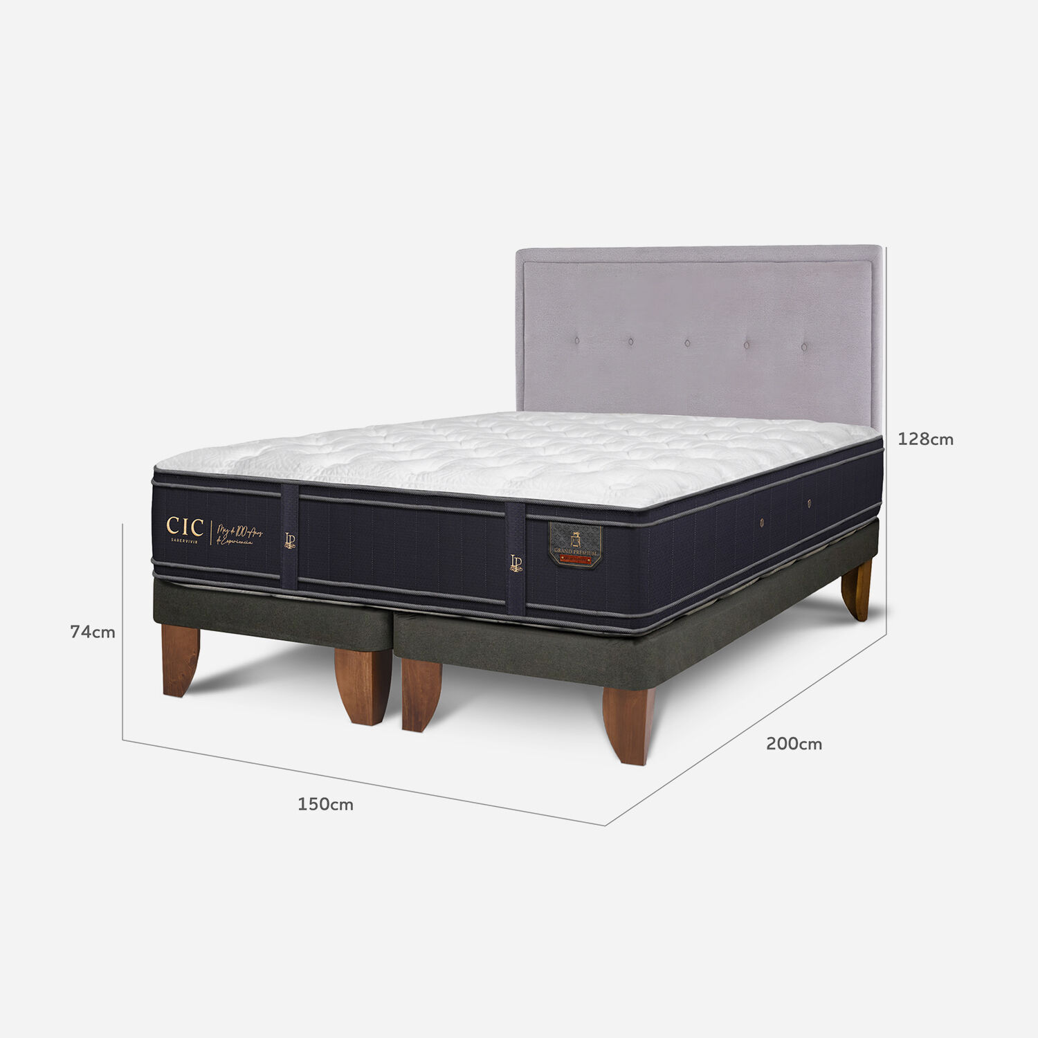 Cama Europea 2 Plazas Grand Premium Base Dividida + Respaldo Ganges