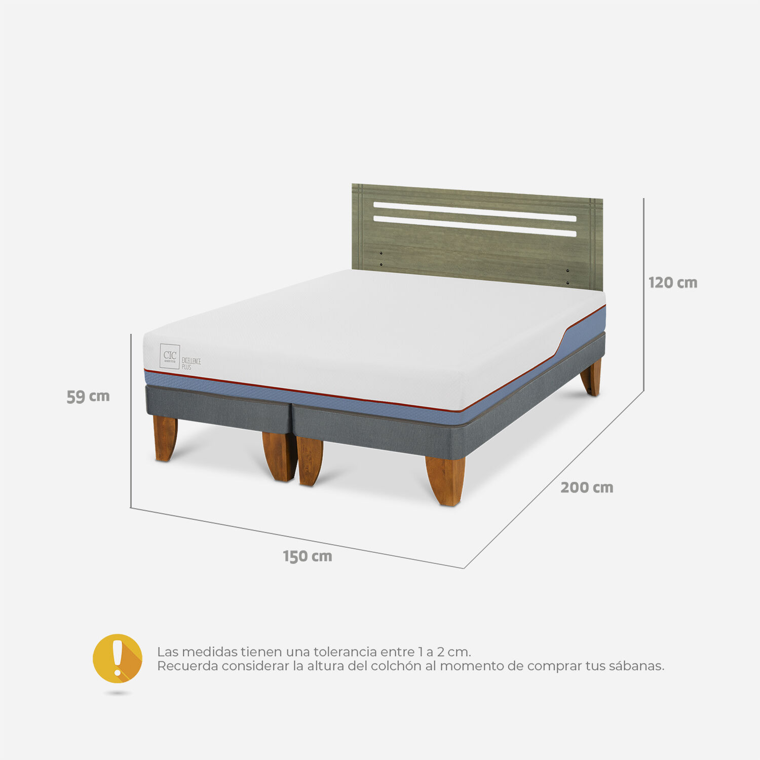 Cama Europea 2 Plazas Excellence Plus Base Dividida + Respaldo Múnich Olivo