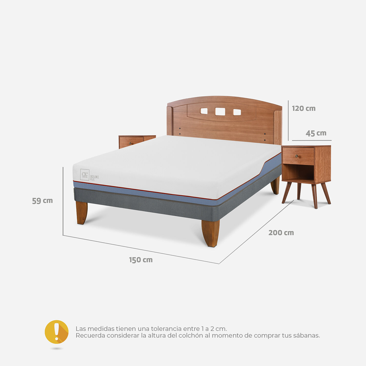 Cama Europea 2 Plazas Excellence Plus Base Normal + Set Gales Caramel