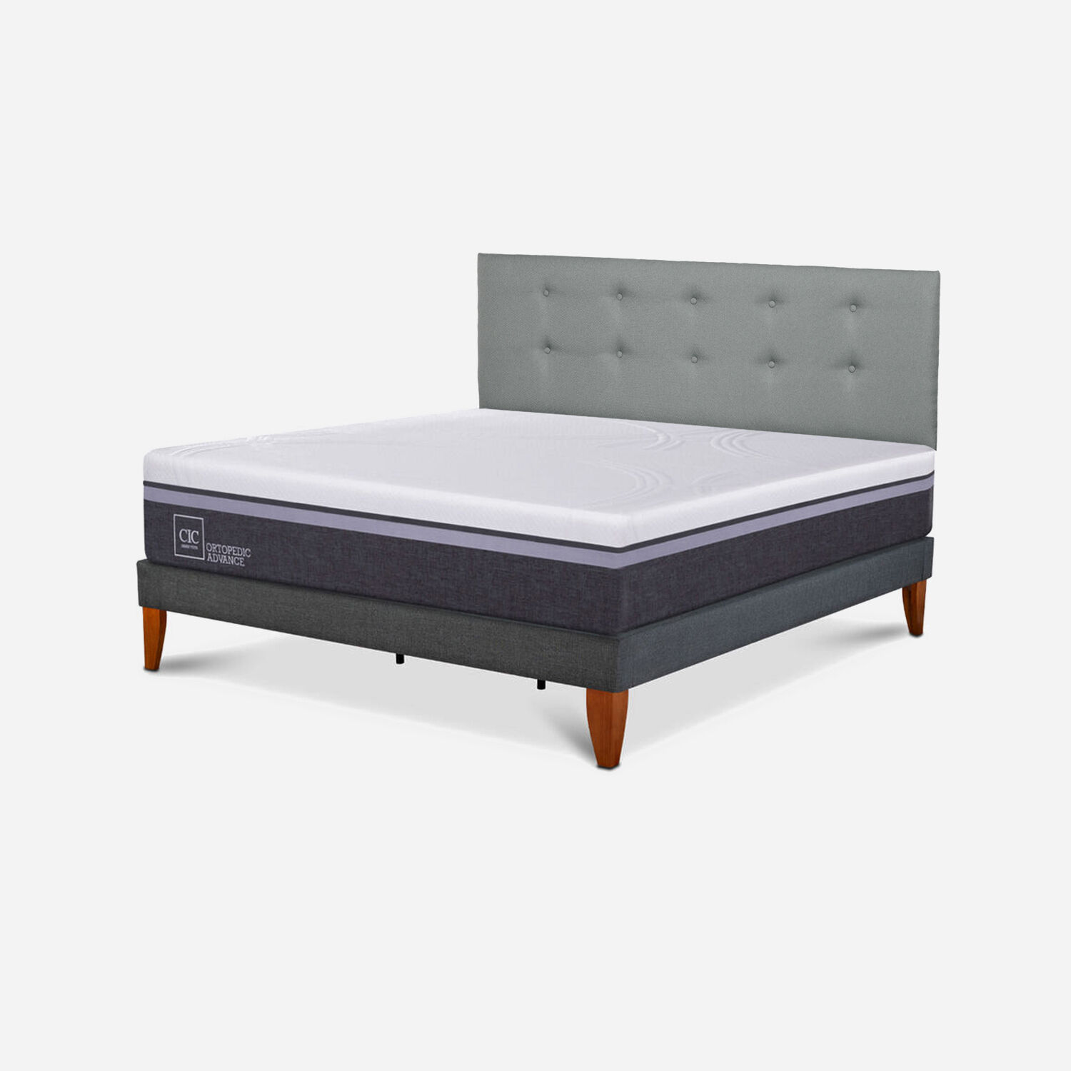 Cama Europea Box Ortopedic Advance King + Respaldo Tapiz Gris