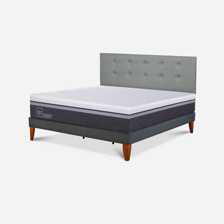 Cama Europea Box Ortopedic Advance King + Respaldo Tapiz Gris