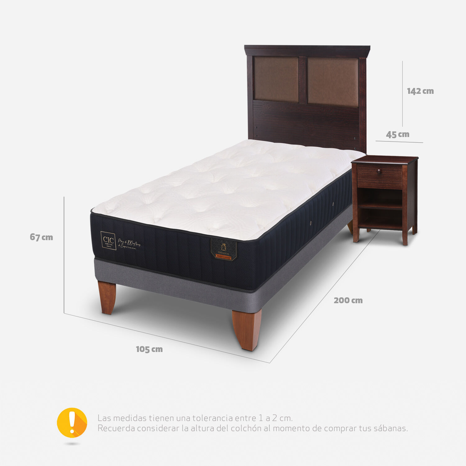 Cama Europea 1.5 Plazas Premium + Set Torino Choc