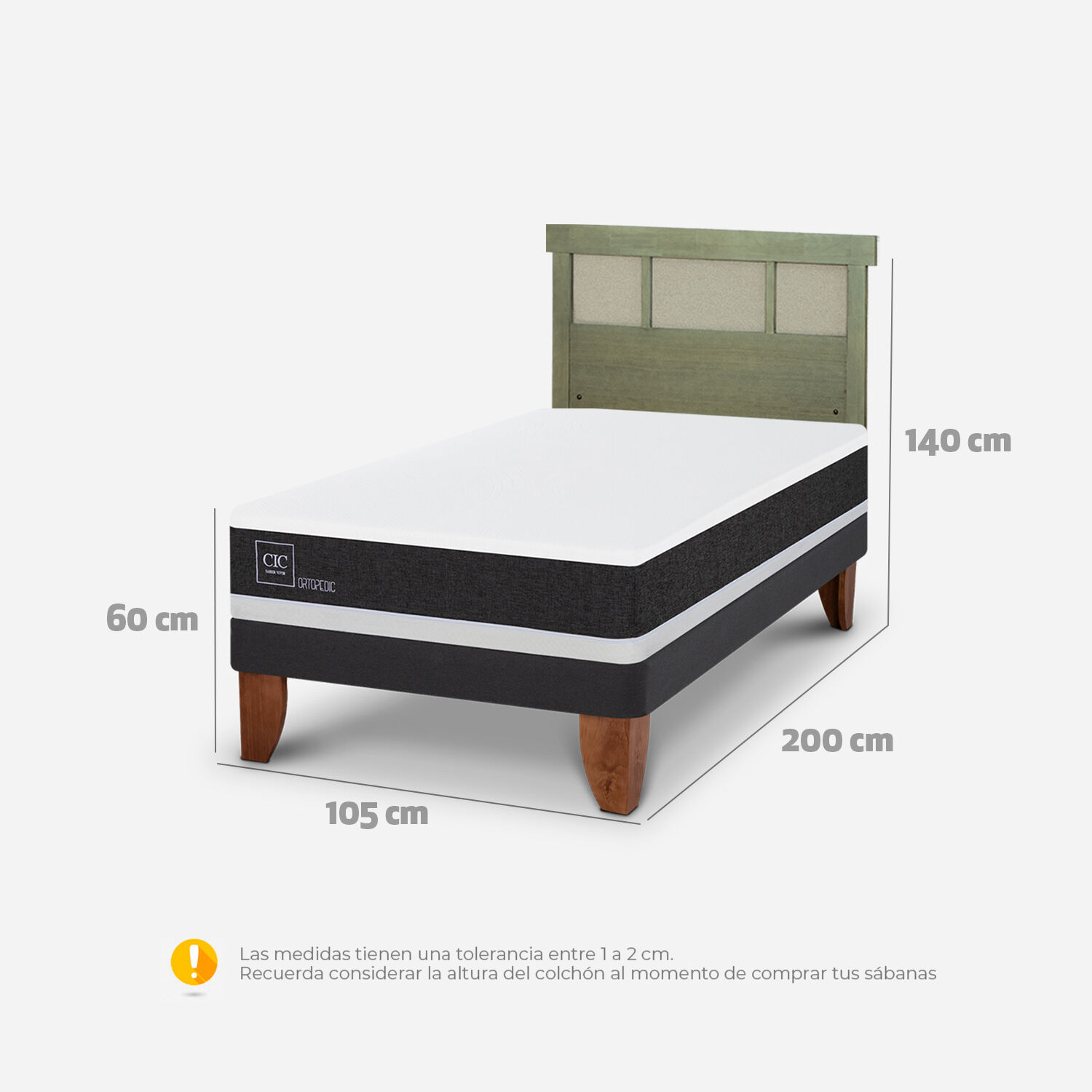 Cama Europea 1,5 Plazas Ortopedic + Respaldo Dublín Olivo