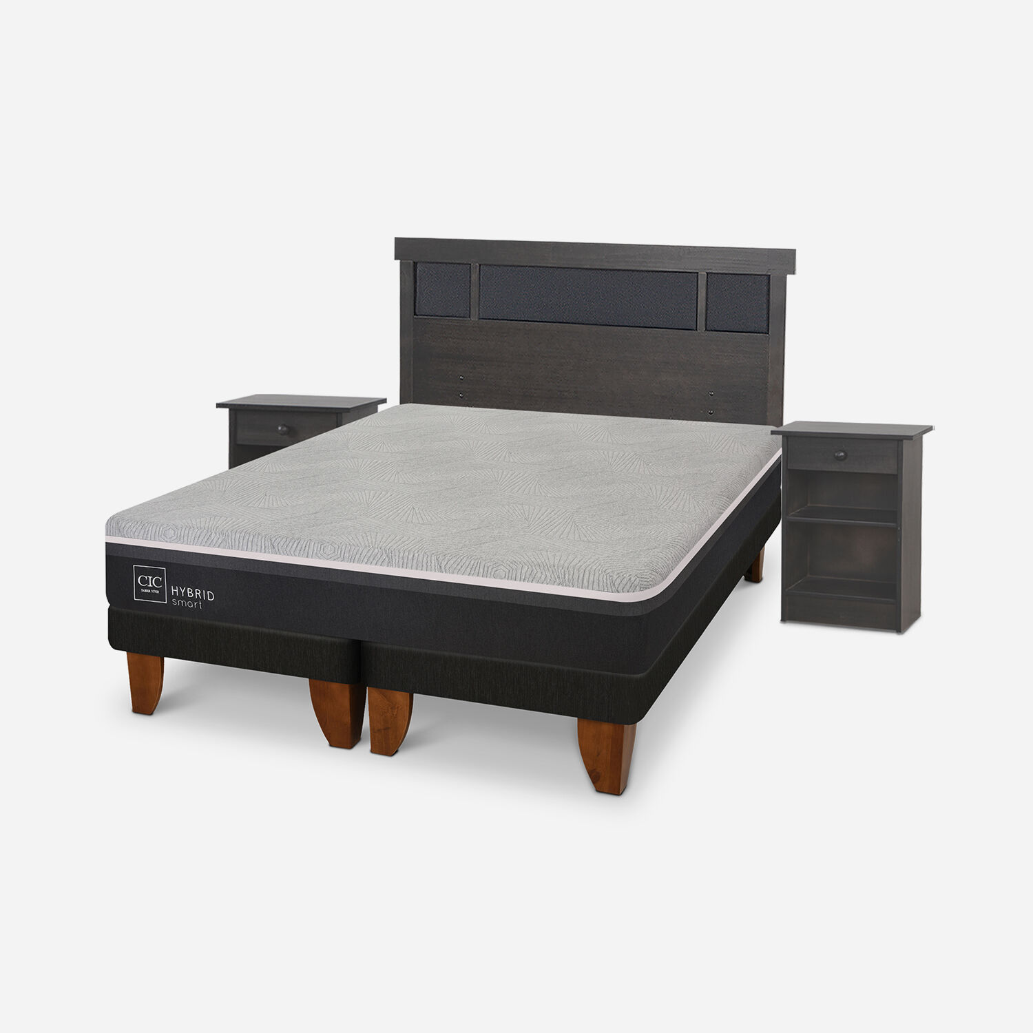 Cama Europea 2 Plazas Hybrid + Set Dubl&iacute;n Gris