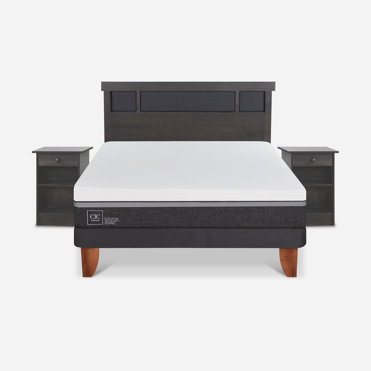 Cama Europea 2 Plazas Ortopedic Advance Base Normal + Set Dubl&iacute;n Gris